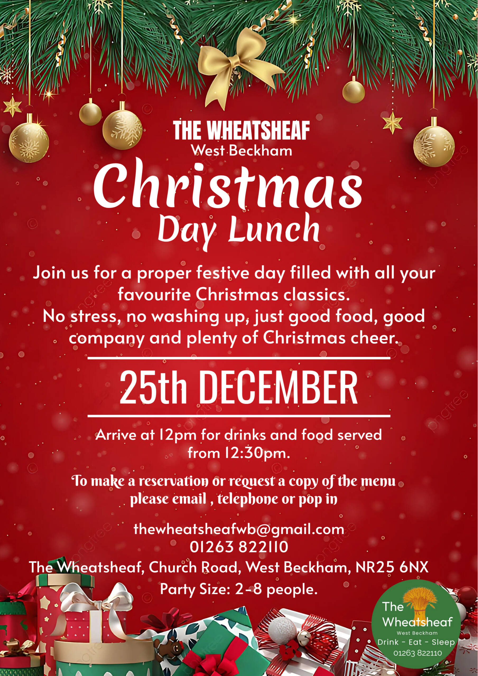 Christmas Day Menu The Wheatsheaf West Beckham